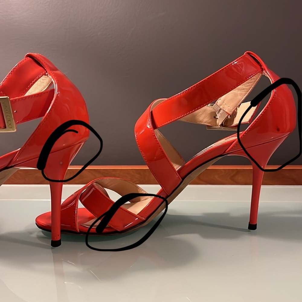 Jimmy Choo Flame Orange / Red Patent 'Lottie' Criss Cross Sandals - Picture 7 of 7